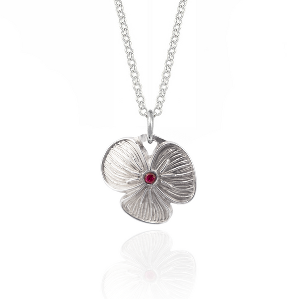 Ruby Silver Viola Flower Pendant