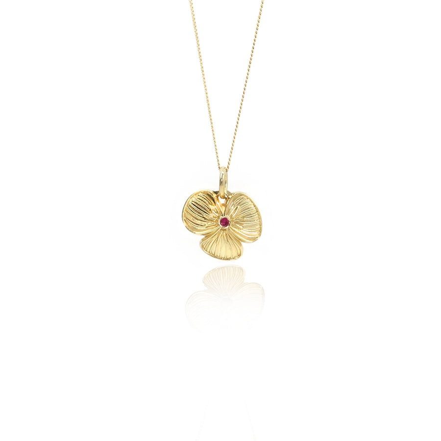 Ruby Gold Viola Flower Pendant