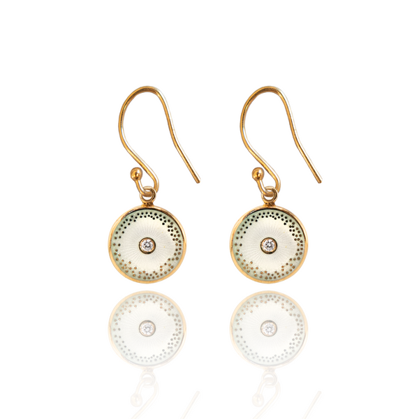 18ct Gold Plated Diamond Diatom Earrings In White