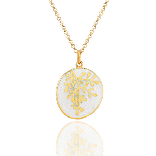 18ct Gold Plated Enamel Rue White Pendant