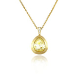 Natural Rustic Yellow Pear Shaped Diamond Gold Pendant