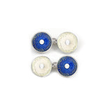 Enamelled Silver White & Ink Blue Diatom Double Chain Cufflinks