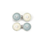 Enamelled Silver Grey & White Diatom Double Chain Cufflinks