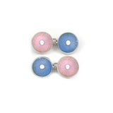Enamelled Silver Pink & Pale Blue Diatom Double Chain Cufflinks