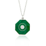 Enamelled Green Guilloché Diamond Pendant