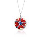 Enamelled Red & Blue Stripe Flower Pendant