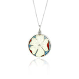 Enamelled White Pansy Flower Pendant