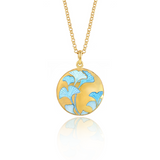 Enamelled Gingko Leaf Blue Pendant Gold