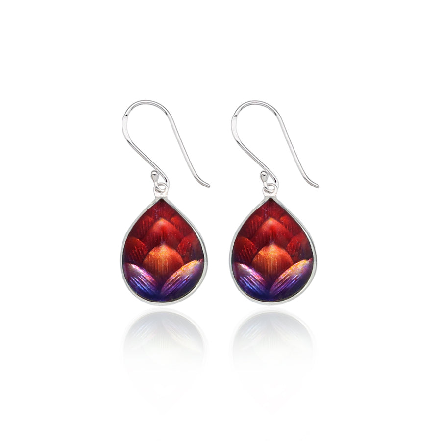 One-off Pine Cone Red Enamelled Earrings