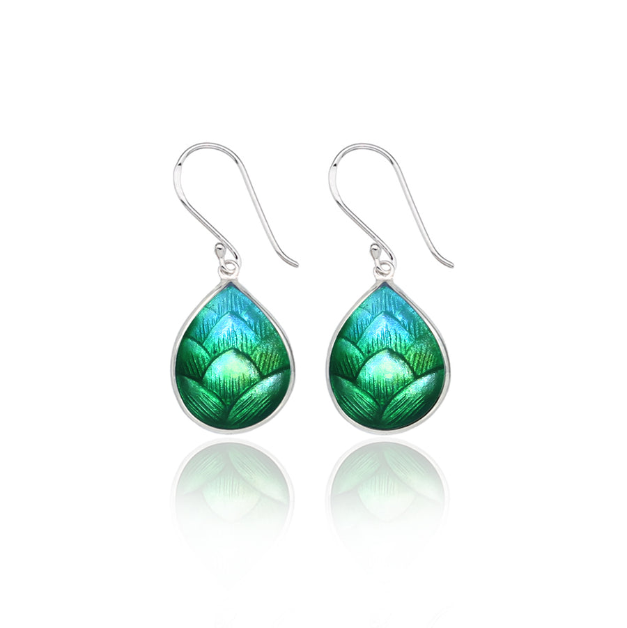 One-off Pine Cone Green & Mint Enamelled Earrings