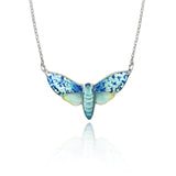 Enamelled Mint & Teal Blue Moth Necklace