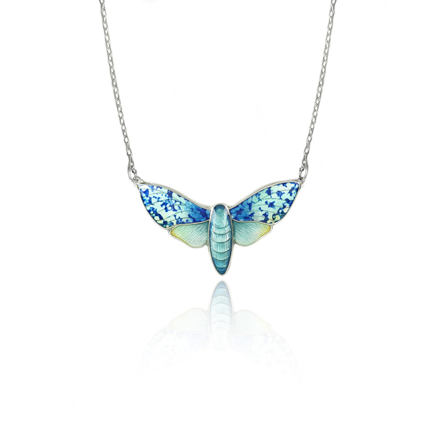 Enamelled Mint & Teal Blue Moth Necklace