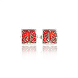 Enamelled Lotus Flower Silver Red Cufflinks