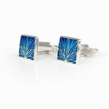 Enamelled Lotus Flower Silver Kingfisher Cufflinks