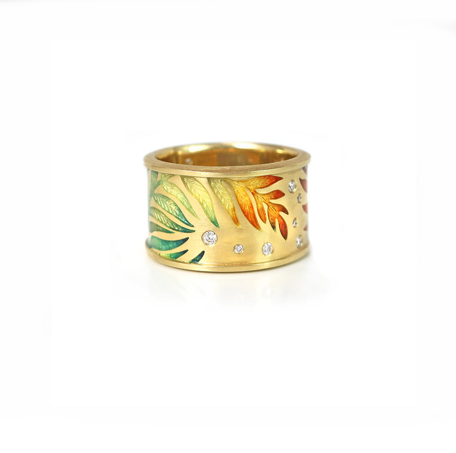 Autumn Gold Enamel Fern Ring