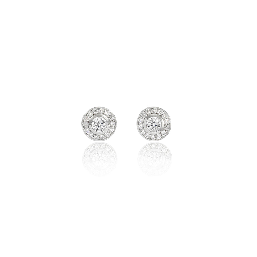 Diamond Halo Platinum Earrings