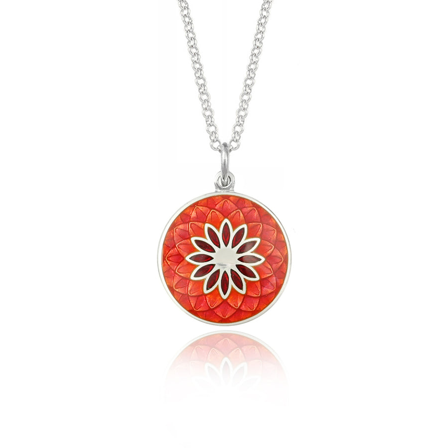 Orange & Ruby Red Dahlia Necklace