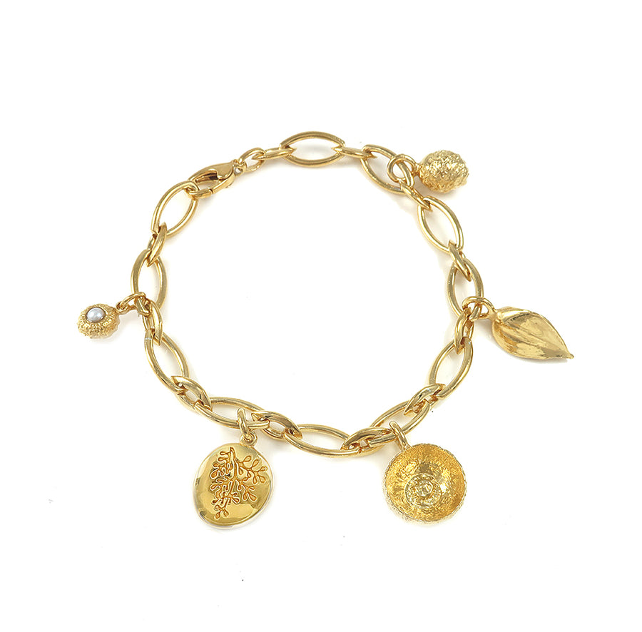 Gold Acorn & Rue Charm Bracelet
