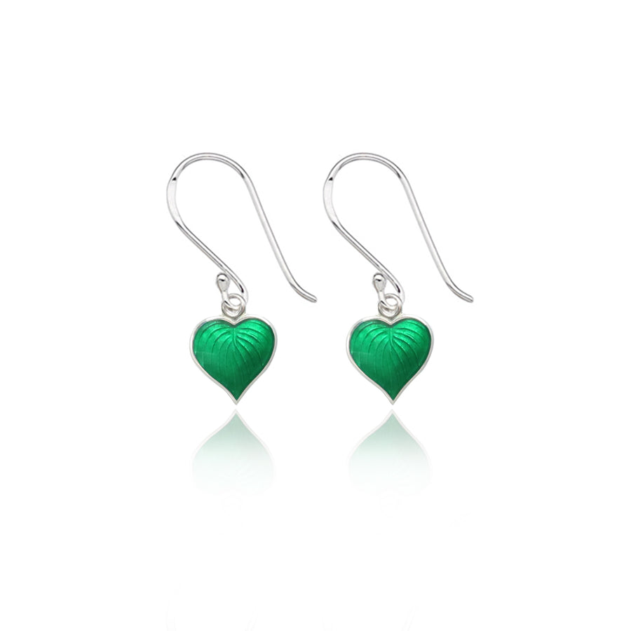 Emerald Green Heart Hosta Earrings