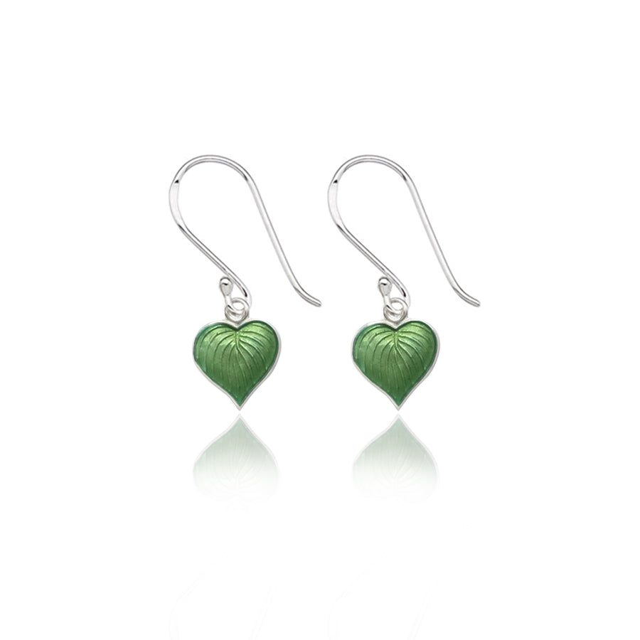 Olive Green Heart Hosta Earrings