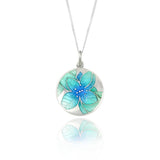 Enamelled Hydrangea Mint & Blue Pendant