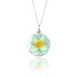 Enamelled Hydrangea Pale Mint & Yellow Pendant