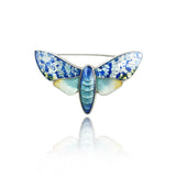 Enamelled Speckled Ink Blue Moth Brooch