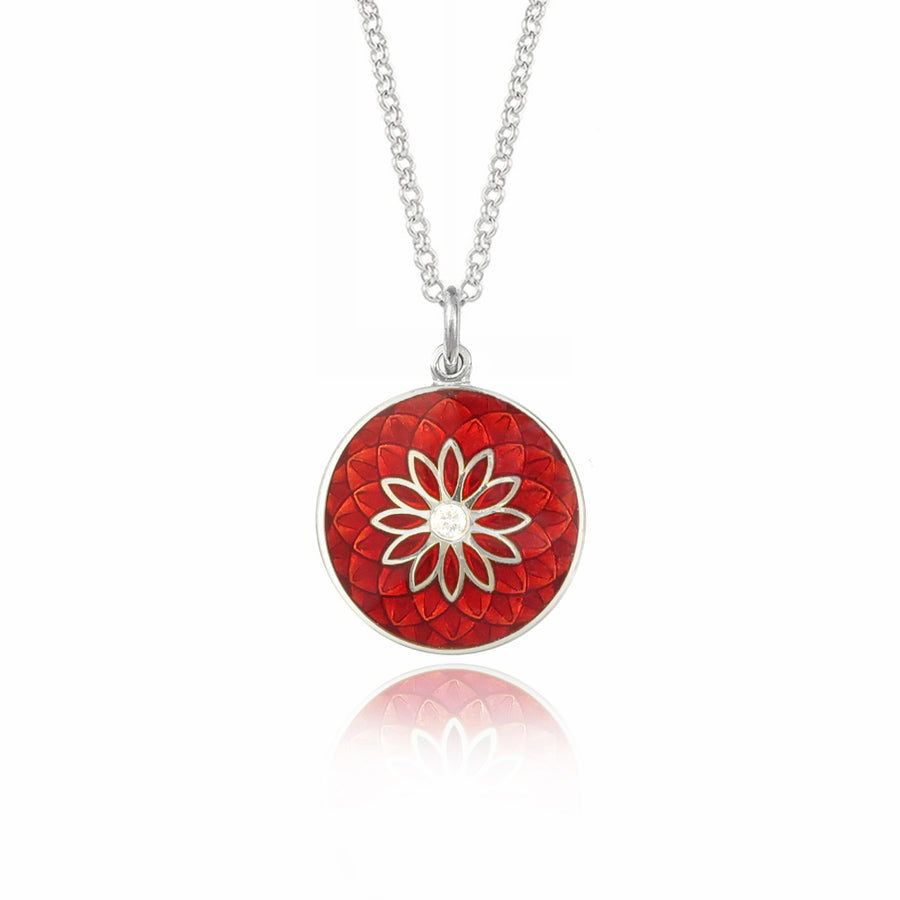 Diamond & Red Dahlia Necklace