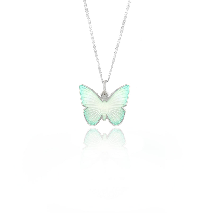 Enamelled Butterfly White & Mint  Enamel Pendant