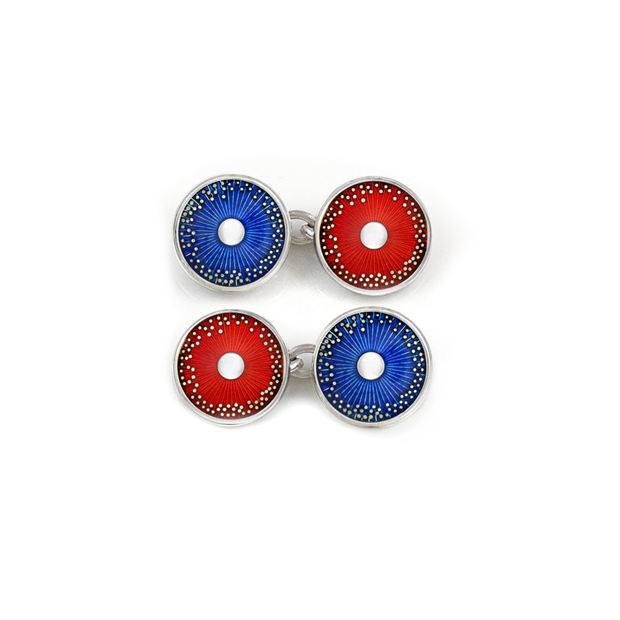 Enamelled Silver Red & Ink Blue Diatom Double Chain Cufflinks