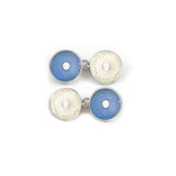 Enamelled Silver Pale Blue & White Diatom Double Chain Cufflinks