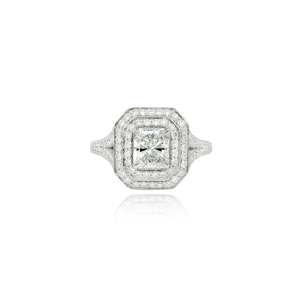 Double Radiant Cut Diamond Platinum Ring