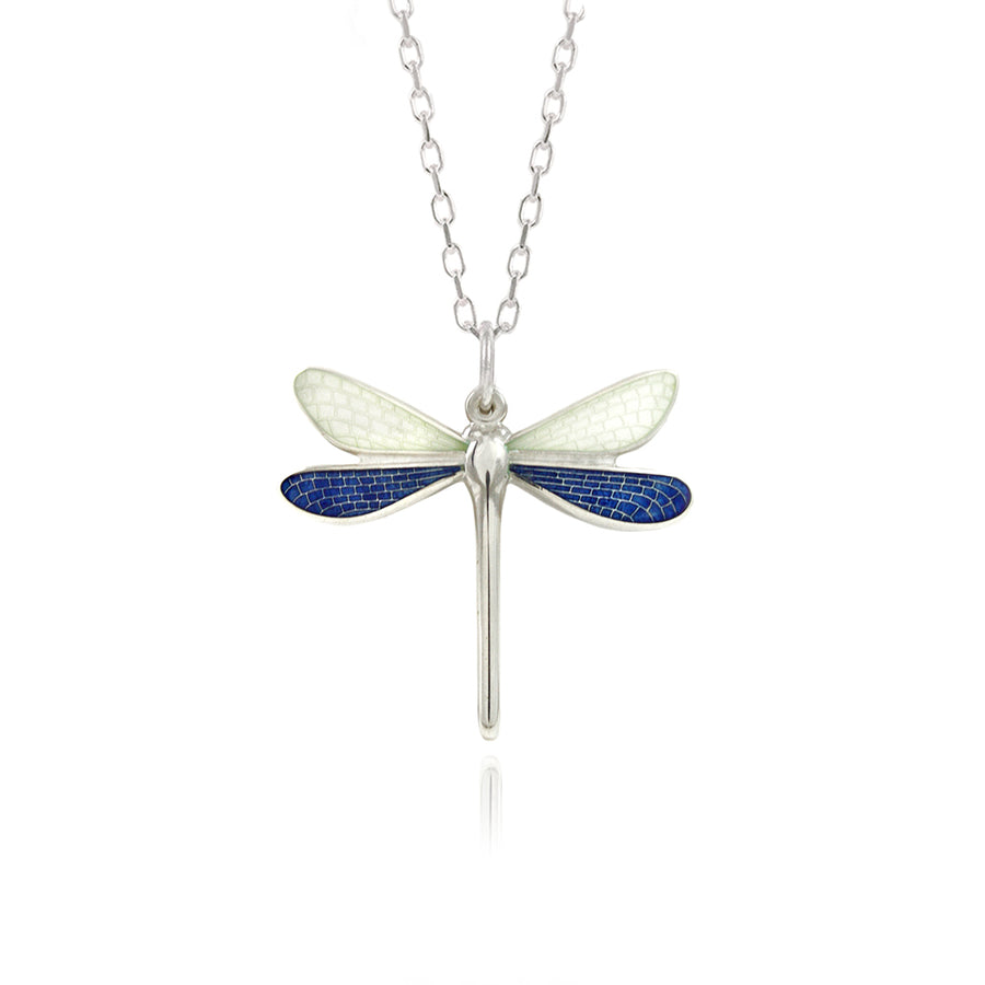 Dragonfly White & Blue Enamel Pendant
