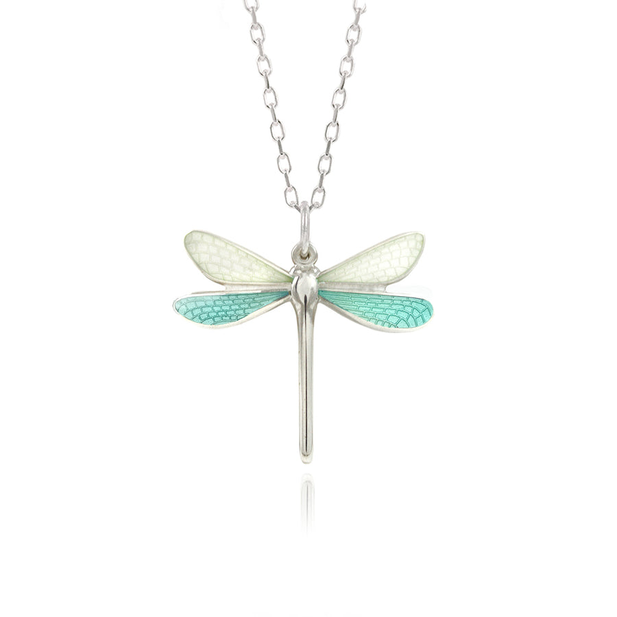Dragonfly White & Mint  Enamel Pendant
