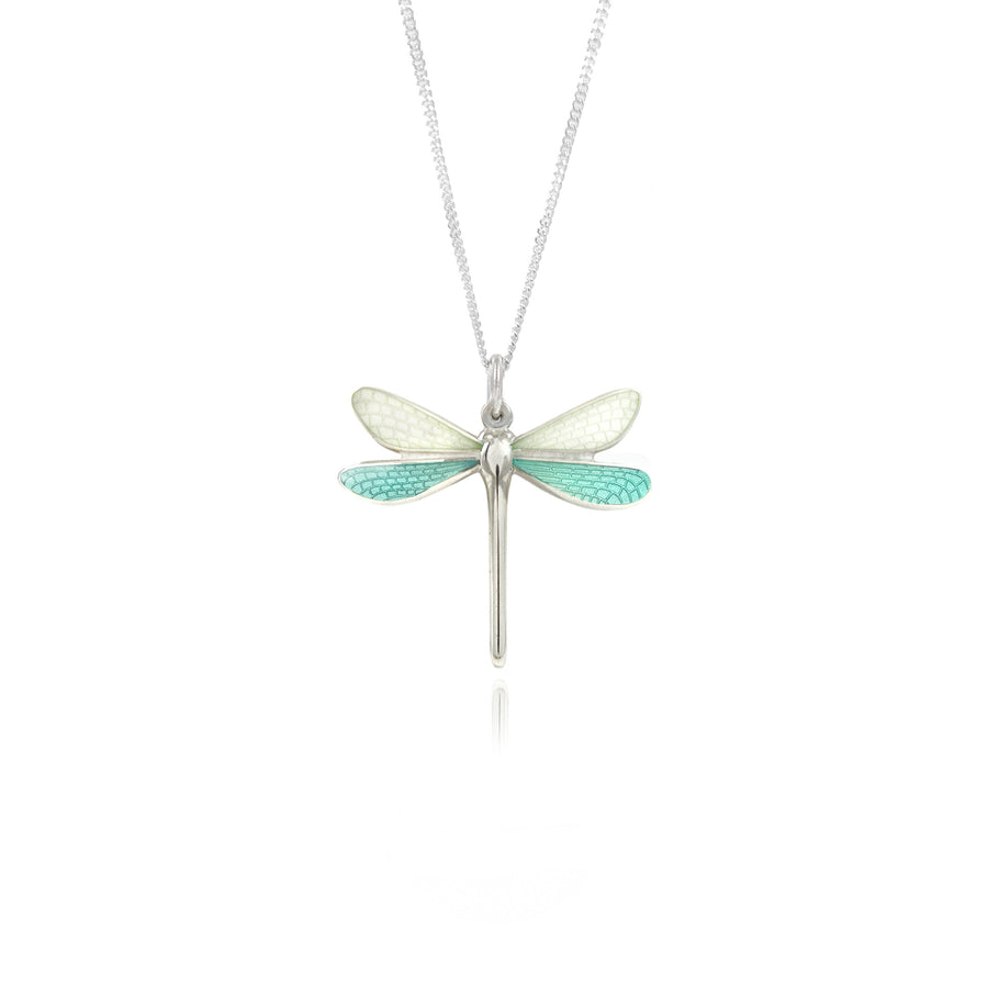 Dragonfly White & Mint Small Enamel Pendant