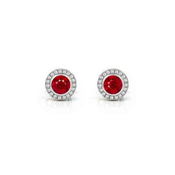 Ruby & Diamond Halo Eclipse Platinum Earrings