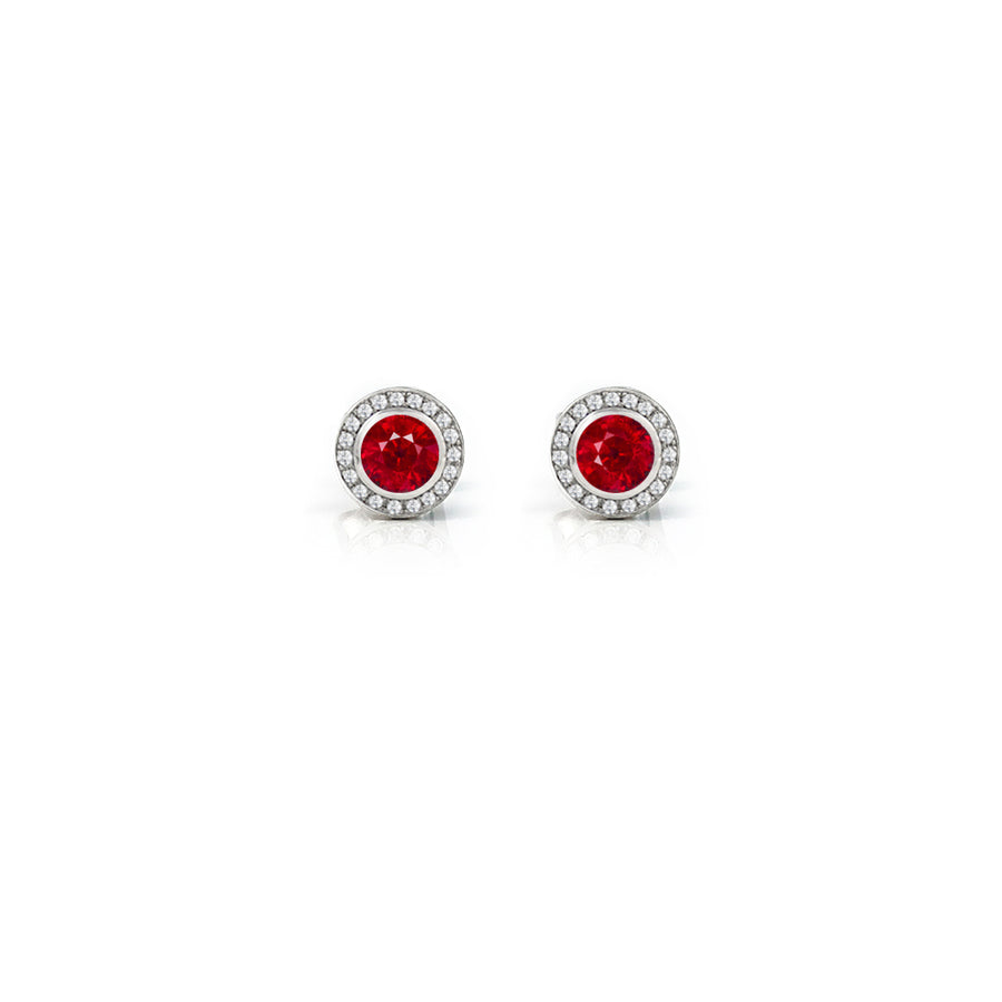 Ruby & Diamond Halo Eclipse Platinum Earrings