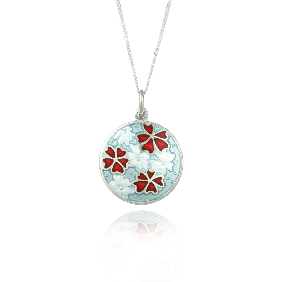 Forget Me Not Enamel Red Pendant