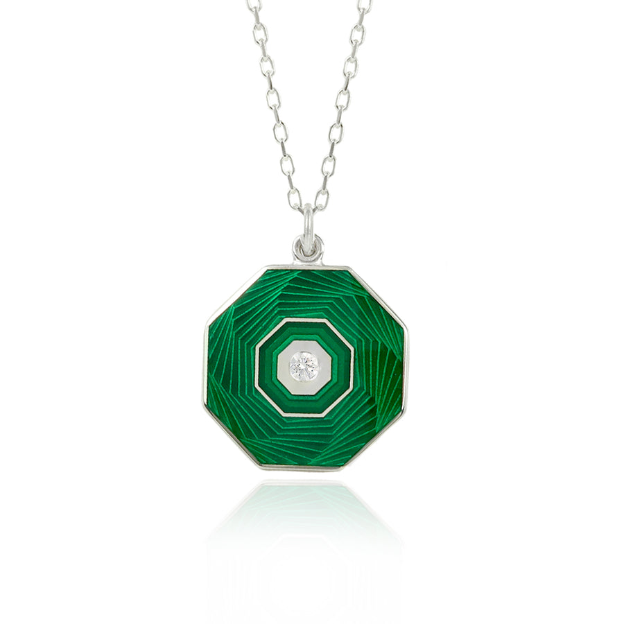 Enamelled Green Guilloché Diamond Pendant