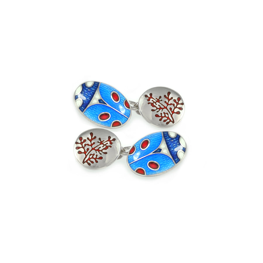 Ladybird & Rue Blue Enamelled Chain Cufflinks