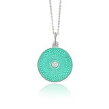Enamelled Mint Round Guilloché Diamond Pendant