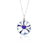 Enamelled White & Purple Stripe Flower Pendant