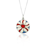 Enamelled White & Red Stripe Flower Pendant