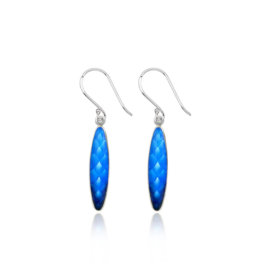 Enamelled Pinecone Blue Leaf Earrings