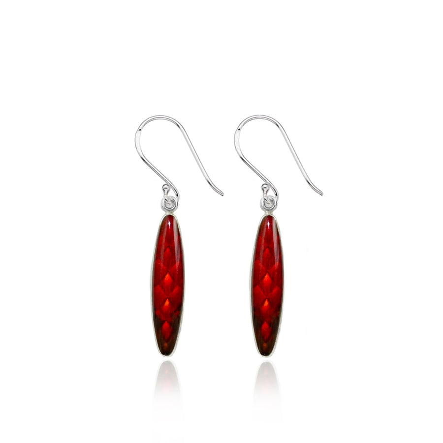 Enamelled Pinecone Red Leaf Earrings