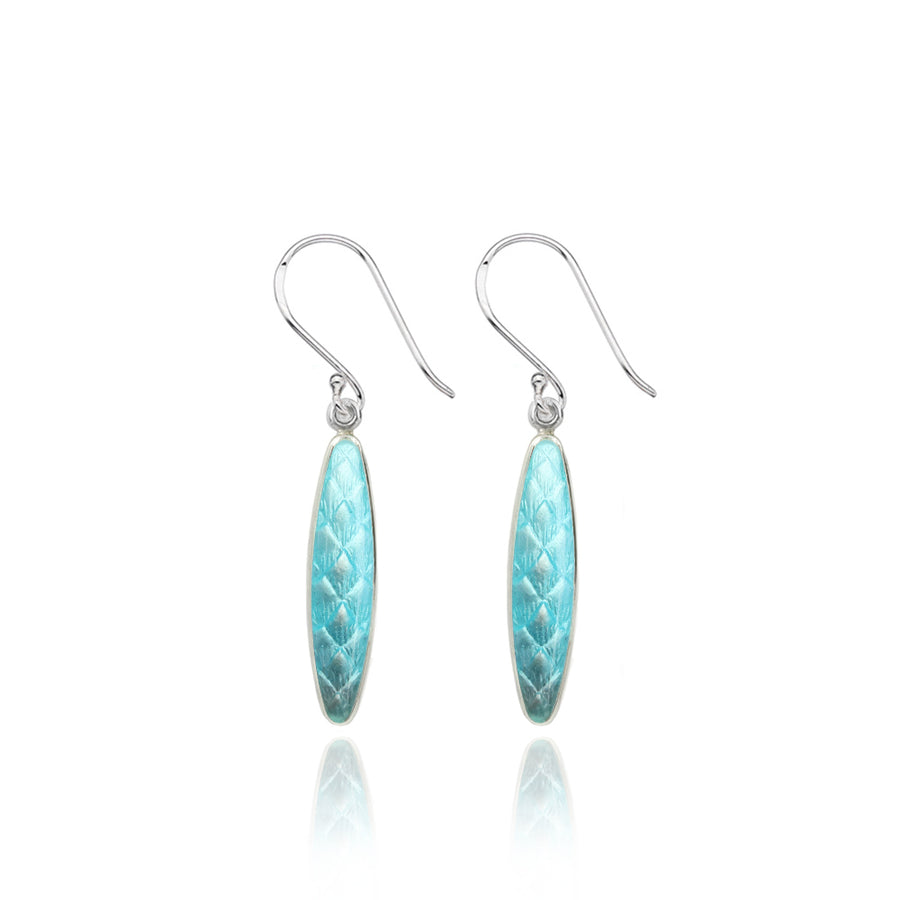 Enamelled Pinecone Turquoise Blue Leaf Earrings