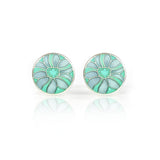 Enamelled Mint & Grey Striped Flower Cufflinks