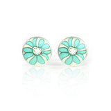 Enamelled Mint & White Striped Flower Cufflinks
