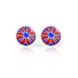 Enamelled Red & Blue Striped Flower Cufflinks
