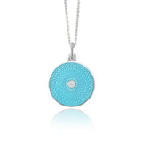 Enamelled Turquoise Round Guilloché Diamond Pendant
